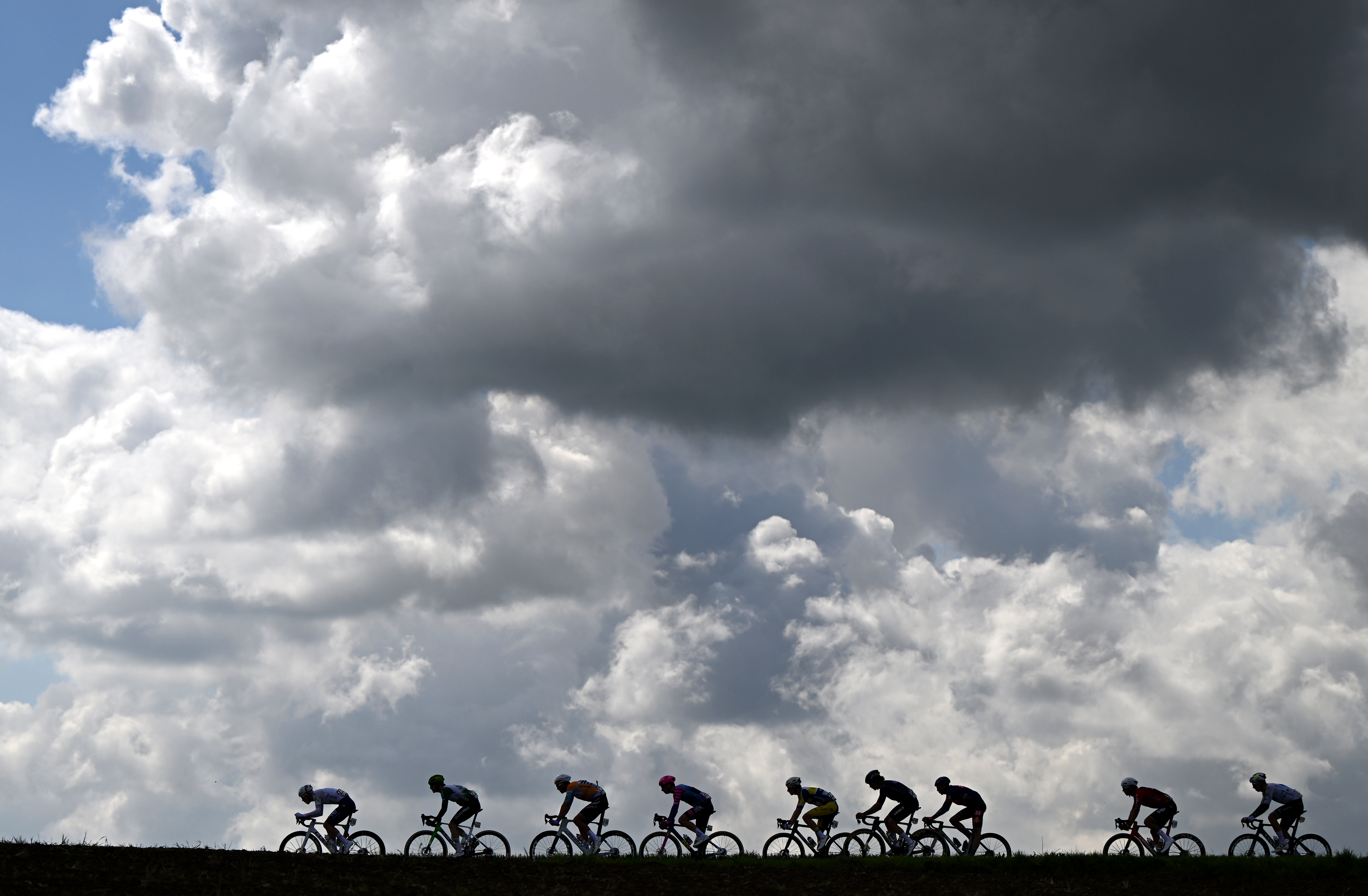 VALKENBURG, NETHERLANDS - APRIL 19: Huub Artz of Netherlands and Team Lotto Intermarche, Filip Maciejuk of Poland and Team Movistar, Marco Frigo of Italy and Team NSN Cycling, Warren Barguil of France and Team Picnic PostNL, Xabier Mikel Azparren of Spain and Team Pinarello Q36.5 Pro Cycling, Joseba Lopez of Spain and Team Caja Rural - Seguros RGA, Siebe Deweirdt of Belgium and Team Flanders - Baloise, Valentin Retailleau of France and Team TotalEnergies and Abram Stockman of Belgium and Team Unibet Rose Rockets compete in the breakaway during the 60th Amstel Gold Race 2026 - Men&amp;apos;s Elite a 257.2km one day race from Maastricht to Valkenburg / #UCIWT / on April 19, 2026 in Valkenburg, Netherlands. (Photo by Dario Belingheri/Getty Images)