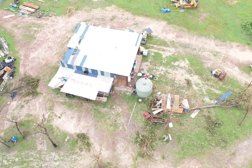 aerial image of fallen trees which have caused damage on a remote cattle station