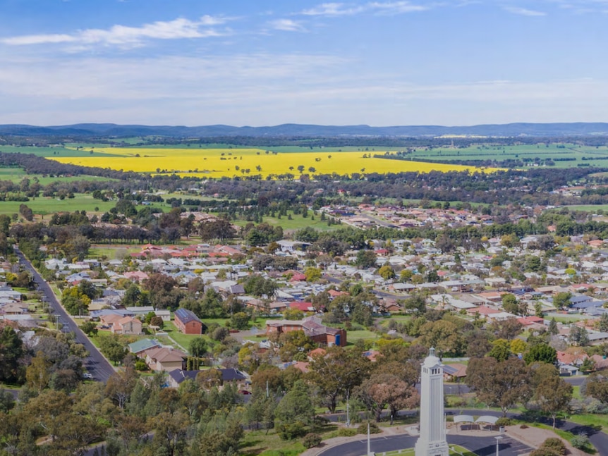 A drone shot of Parkes and surrounding countryside