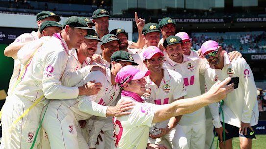 Australia’s cricketers celebrate the Ashes. 