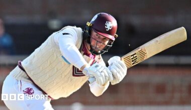 Somerset's James Rew batting against Nottinghamshire