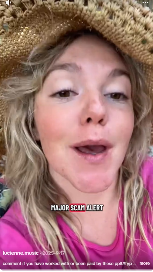 young woman in straw hat makes a tiktok