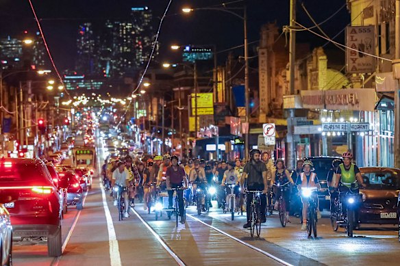 Cyclists staged a large-scale ride through Brunswick on Friday night to advocate for safer bike lanes.