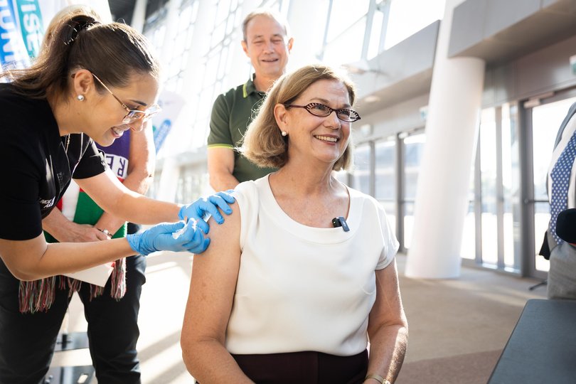 Health Minister Meredith Hammat gets her flu jab.