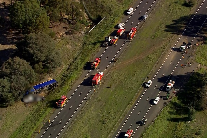 Aerial view of a car crash on a highway