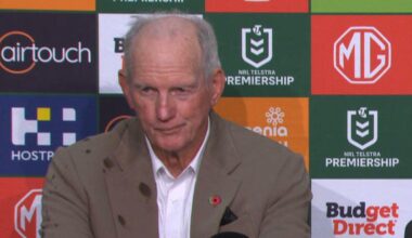 Wayne Bennett’s awkward press conference, running battle with Lara Pitt, what did he say, Rabbitohs defeat Storm, news