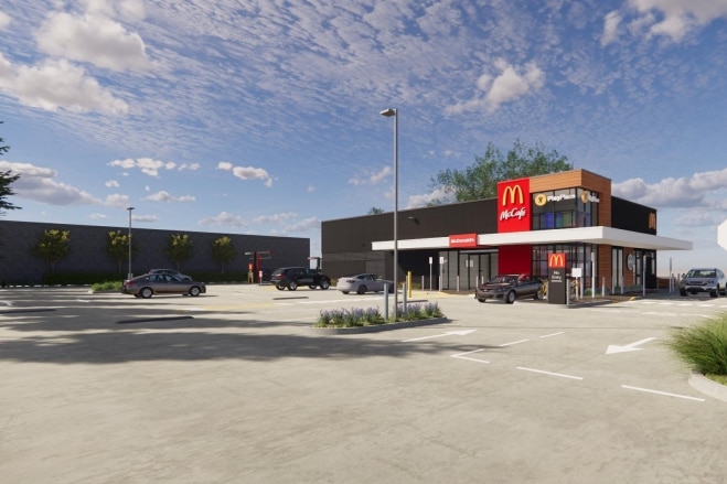Artistic graphic render of a McDonald's restaurant. 