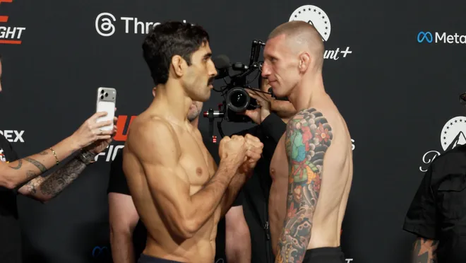 Jose Delano vs. Robert Ruchala, UFC Fight Night 272 weigh-ins faceoff