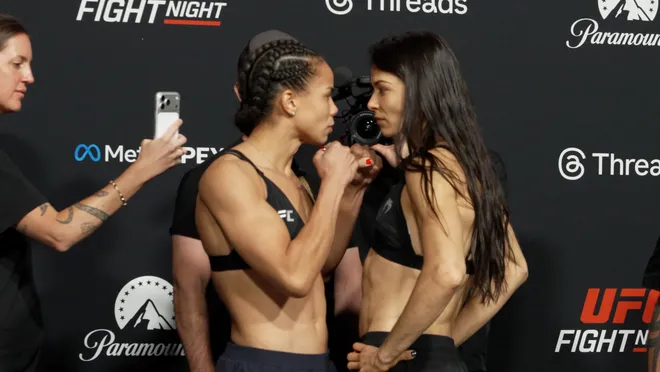 Dione Barbosa vs. Melissa Gatto, UFC Fight Night 272 weigh-ins faceoff