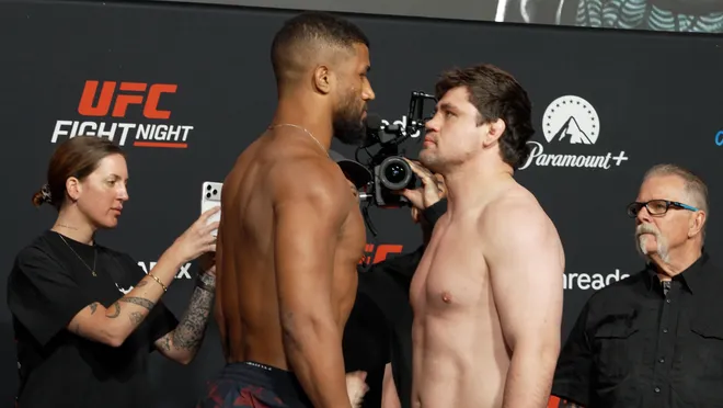 Guilherme Pat vs. Thomas Petersen, UFC Fight Night 272 weigh-ins faceoff