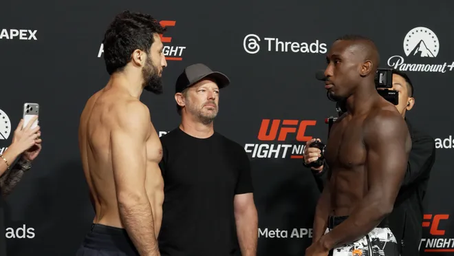 Azamat Bekoev vs. Tresean Gore, UFC Fight Night 272 weigh-ins faceoff