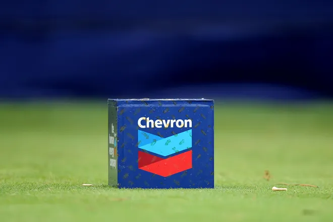 A tee box marker for the Chevron Championship.