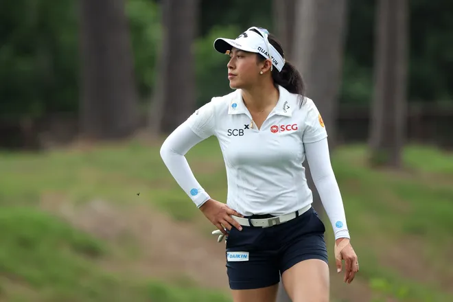 Jeeno Thitikul of Thailand looks on from the fourth green during the second round of The Chevron Championship 2026 at Memorial Park Golf Course on April 24, 2026 in Houston, Texas.