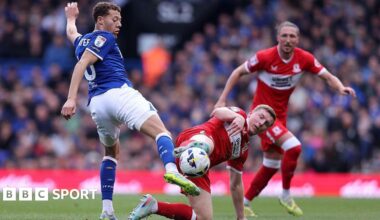 Kasey McAteer of Ipswich Town and Dael Fry of Middlesbrough challenge for a loose ball