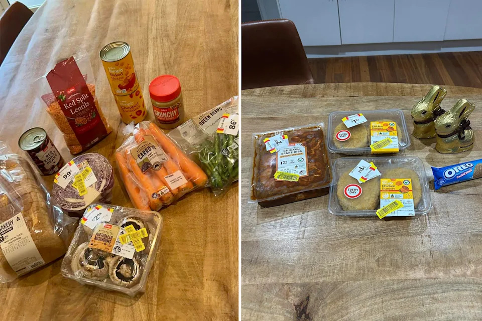 Left: Discounted grocery items at Coles. Right: Discounted Woolworths food. 