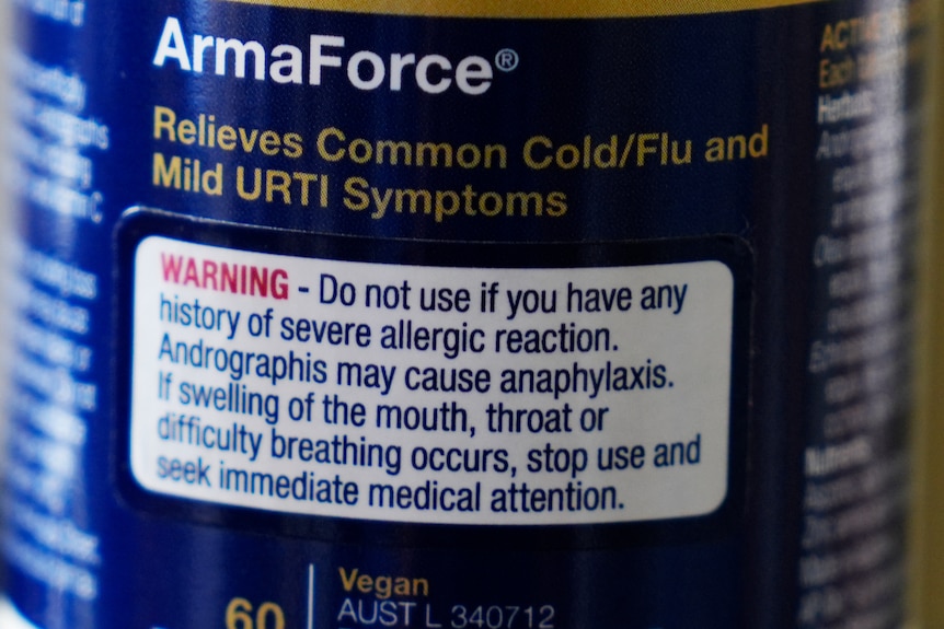 Warning on an ArmaForce bottle.