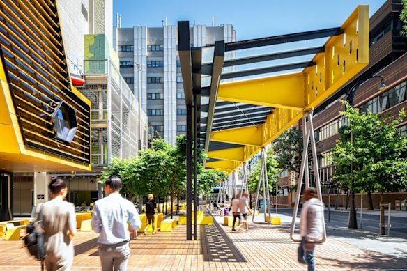 Urban design precinct RMIT New Academic Street in Melbourne.