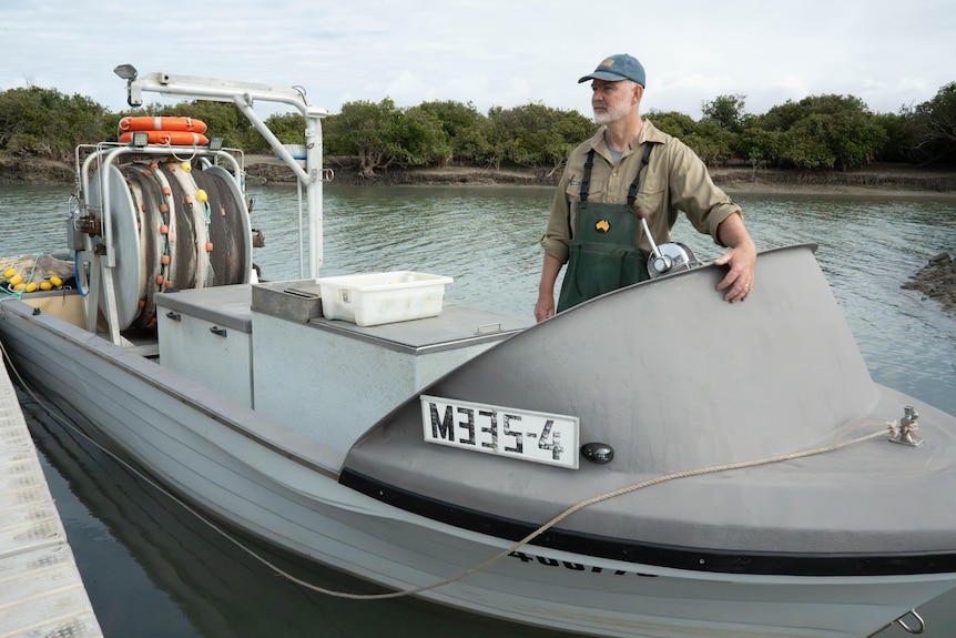 A South Australian commercial fisher in fishing clothes.