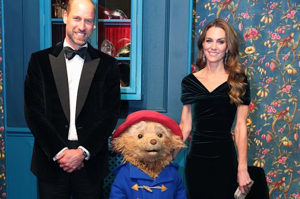 Prince William and Princess Catherine with Paddington Bear from the London stage musical during the Royal Variety Performance last November.