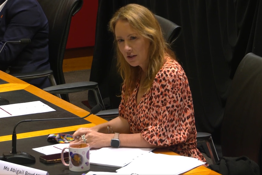 Woman sitting in a chair speaking.