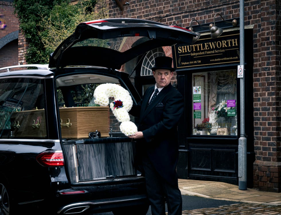George Shuttleworth with a wreath, Coronation Street george shuttleworth with a wreath, coronation street