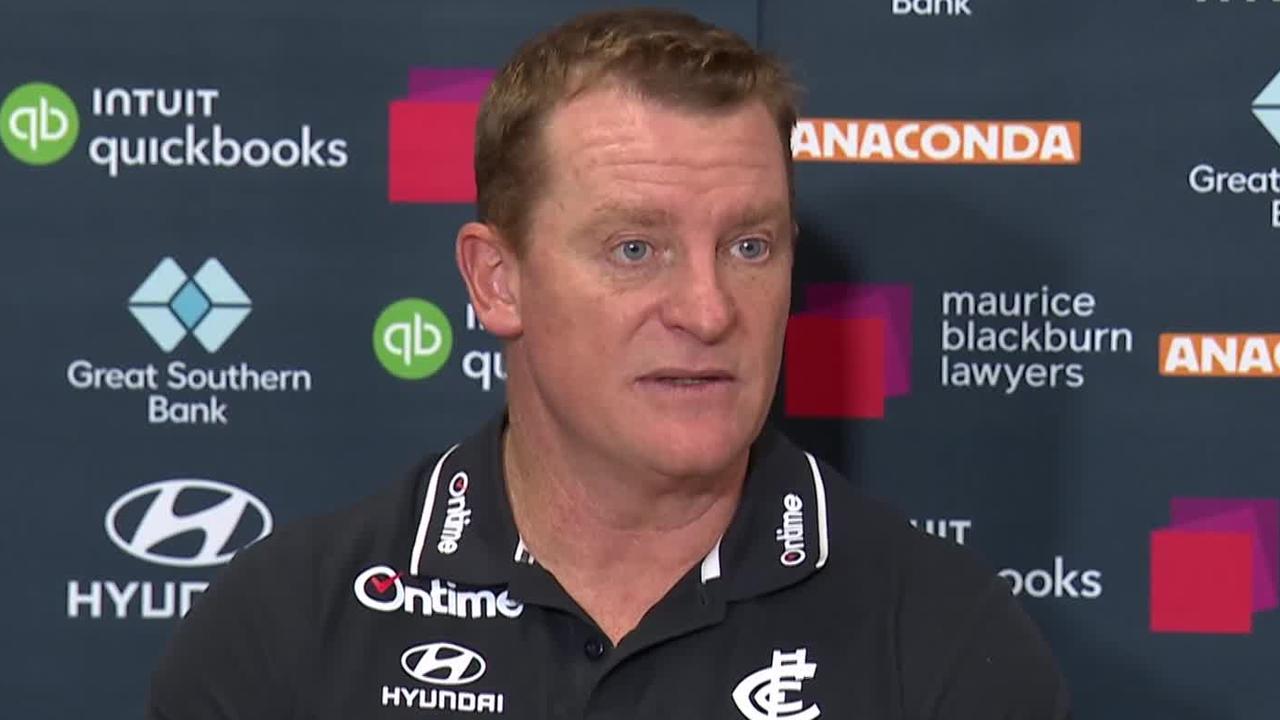 Michael Voss press conference for Carlton Blues, loss to Adelaide Crows, second quarter blitz, second half fade outs, Patrick Cripps starts on bench, latest news