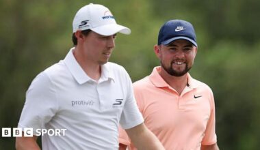 Matt Fitzpatrick and Alex Fitzpatrick smiling while playing in the third round of the Zurich Classic of New Orleans