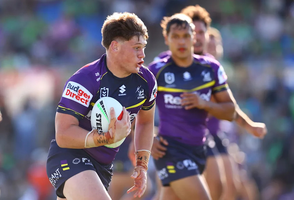 Seen here, Cooper Clarke in action for the Storm during an NRL pre-season match against Canberra.