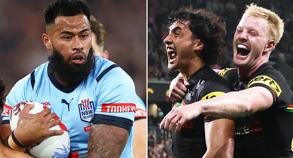 Calls are grower louder around the NRL world for Panthers young Casey McLean (centre) to be picked as the youngest Origin star for the Blues since Payne Haas (L). Pic: Getty