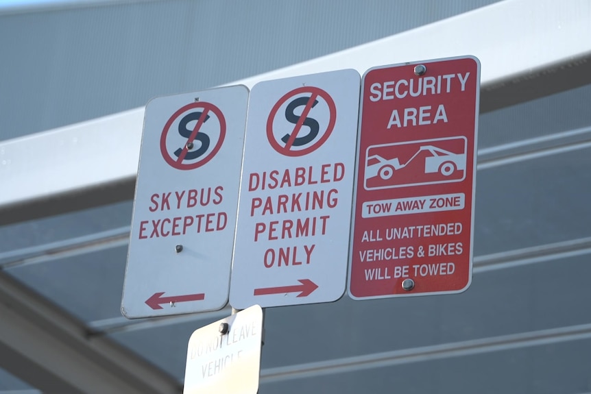 A parking sign at the Adelaide Airport's designated disability parking area