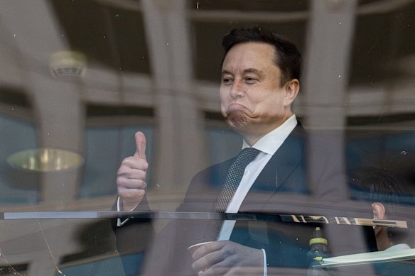 Elon Musk inside the court building in Oakland. The trial highlights the depth of the rupture between him and Sam Altman.