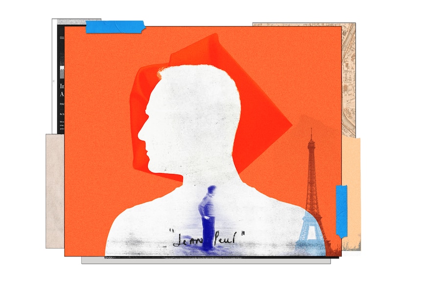 A graphic image showing the silhouette of a man against an orange background. 