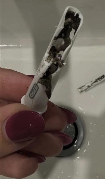 Another image showing how deep the mystery substance has gone inside the brush. 