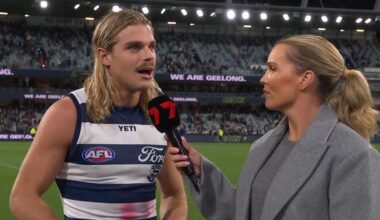 Bailey Smith calls for mental health round in raw interview after Geelong’s win over Western Bulldogs