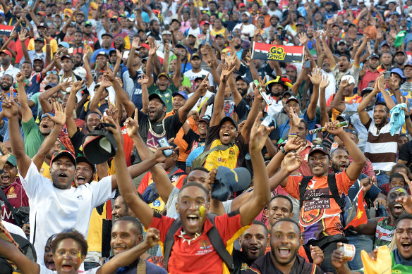 Rugby league fans in Port Moresby.