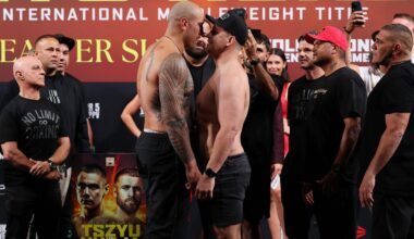 Tim Tszyu vs Denis Nurja weigh-ins, Nelson Asofa-Solomona demands Jarrod Wallace remove shirt, video