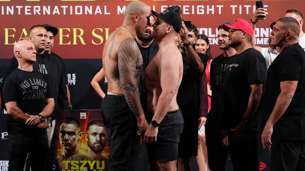 Tim Tszyu vs Denis Nurja weigh-ins, Nelson Asofa-Solomona demands Jarrod Wallace remove shirt, video