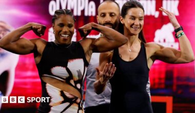 Carolin Dubois and Terri Harper jostle for position as they pose for pictures