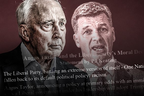 Former prime minister Paul Keating and Opposition Leader Angus Taylor.