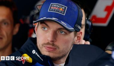 Max Verstappen pictured in the Red Bull garage at the 2026 Japanese Grand Prix
