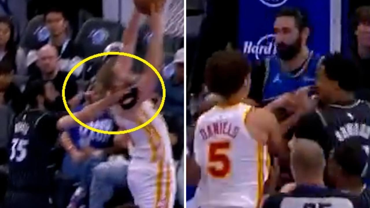 Dyson Daniels and Jock Landale in altercation after hard foul, video, Goga Bitadze
