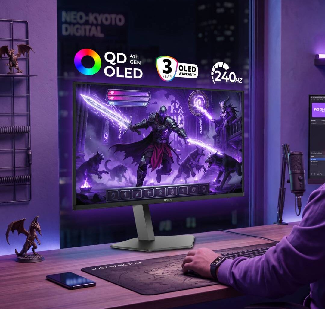 AOC's new 4K QD-OLED gaming monitor has a neat anti-reflective coating