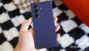 A scratch on a blue Galaxy Z Fold 7.