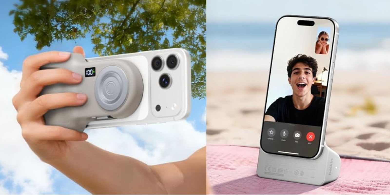 Image showing renders of Belkin PowerGrip attachment for smartphones.