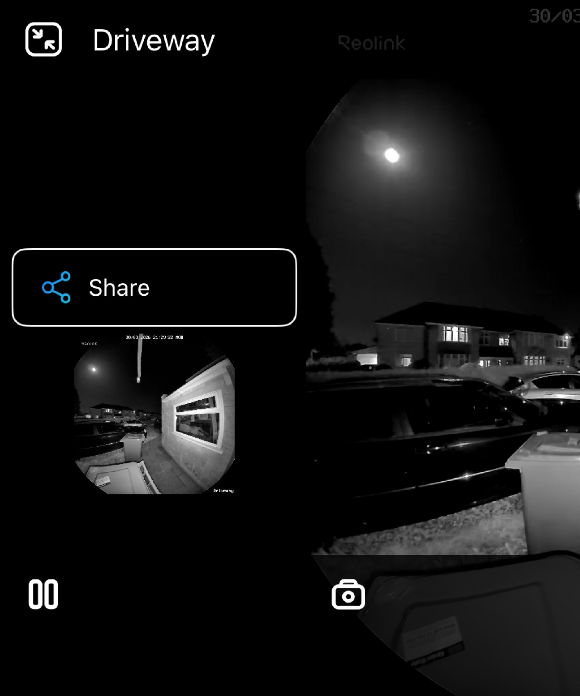Reolink video doorbell (battery) stored footage via Reolink app.