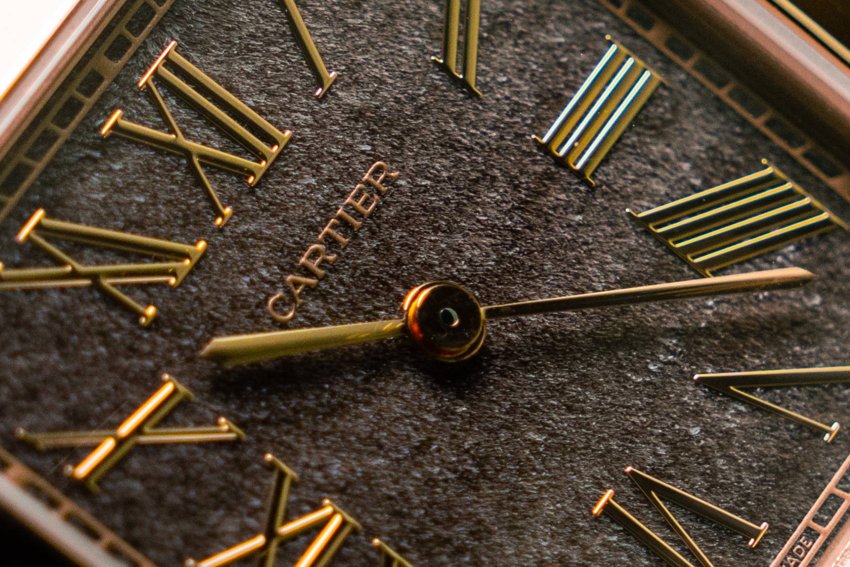 Cartier Santos Dumont Obsidian dial close up