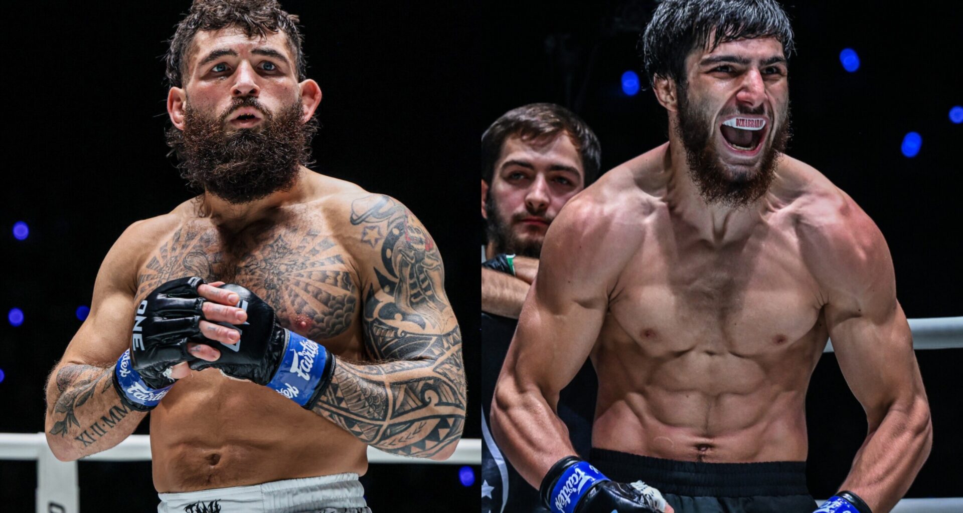 Split screen of undefeated MMA fighters Chase Mann And Dzhabir Dzhabrailov