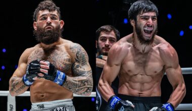 Split screen of undefeated MMA fighters Chase Mann And Dzhabir Dzhabrailov