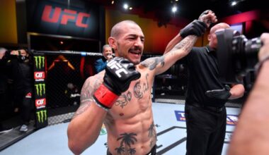 Cub Swanson celebrates win at UFC Apex