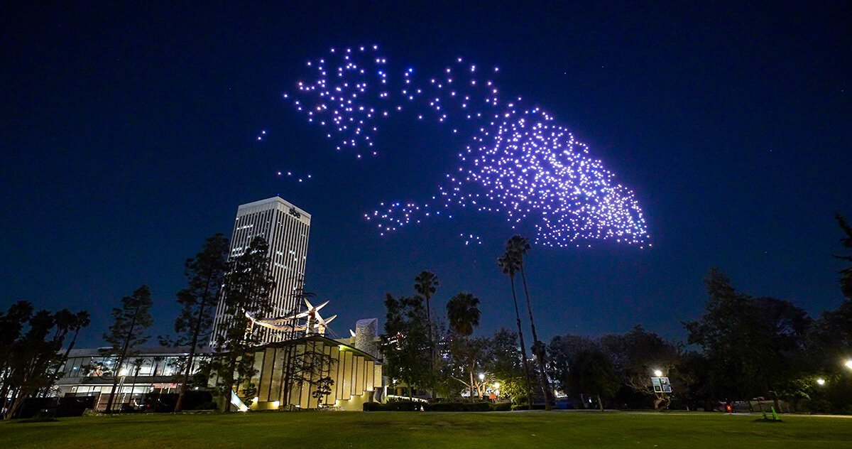 DRIFT celebrates LACMA's gallery opening with a glowing swarm of dancing drones